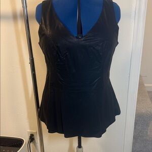 Torrid Black Sleeveless V-Neck Pleather Peplum Blouse